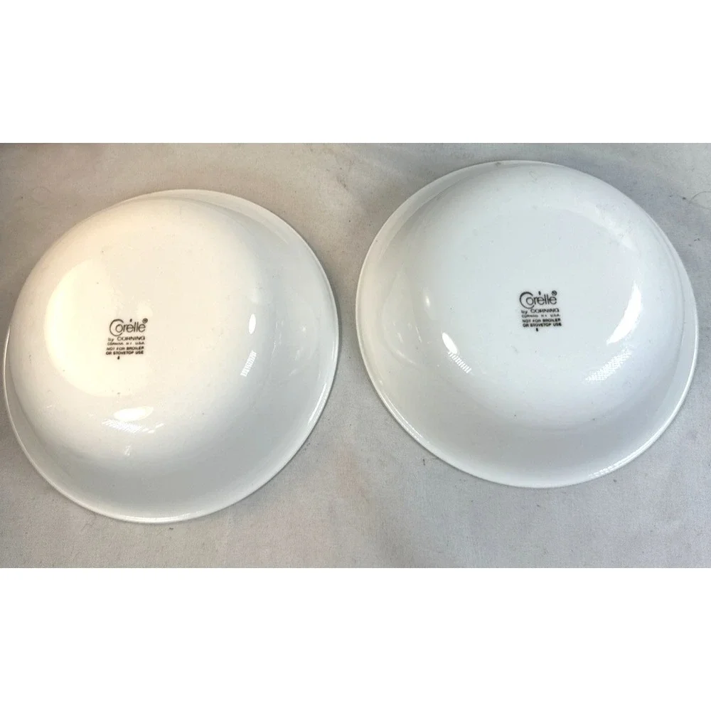 Set of 2 Corelle Cereal Bowls White with Green Band 6 1/4